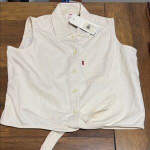Levi's Off-White Sleeveless Shirt with Tie Detail